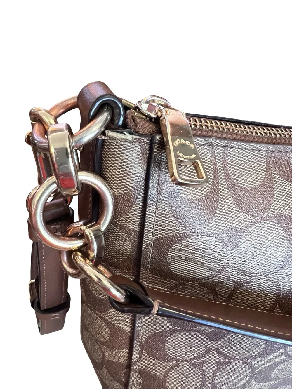 Coach F39527 Women’s Elle Hobo Shoulder Bag Leather Brown Signature Canvas